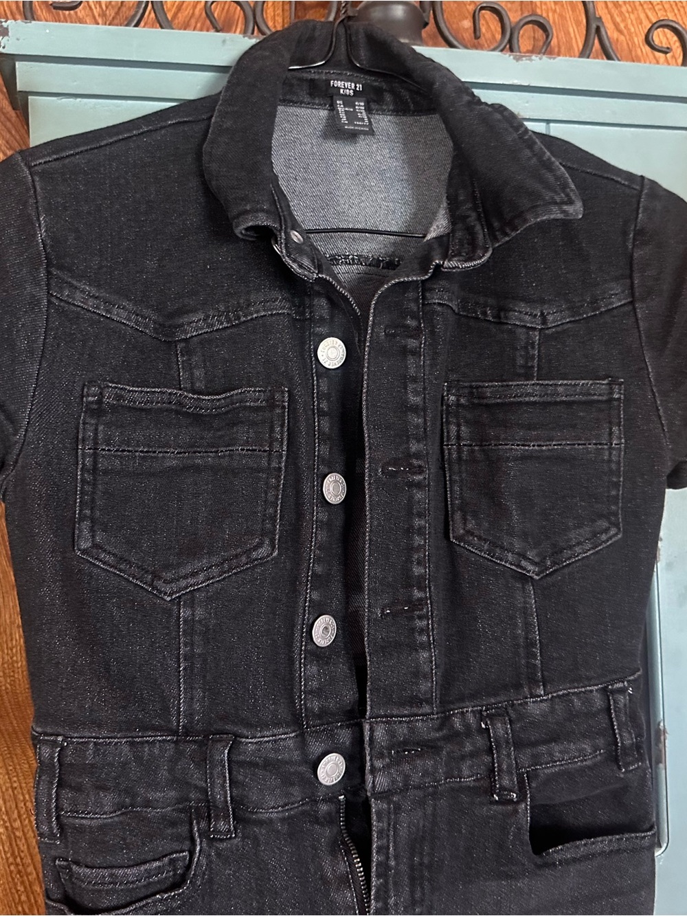 Forever 21 Black Short-Sleeve Denim Romper